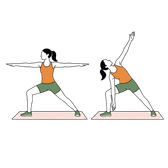 Illustration of a person doing Warrior II & Extended Side Angle
