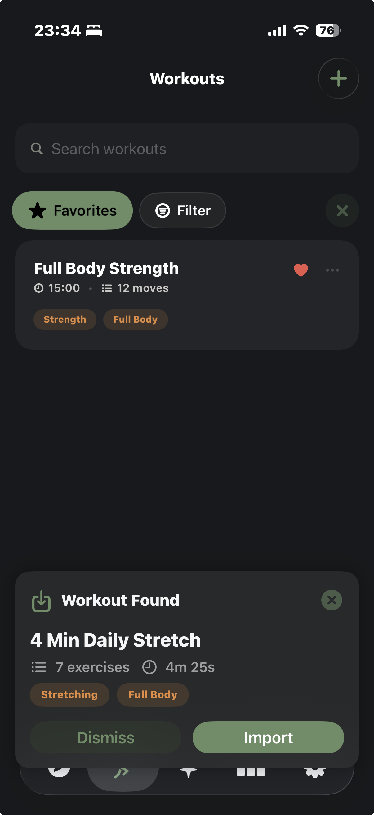 Share Workouts screen in Zestimer