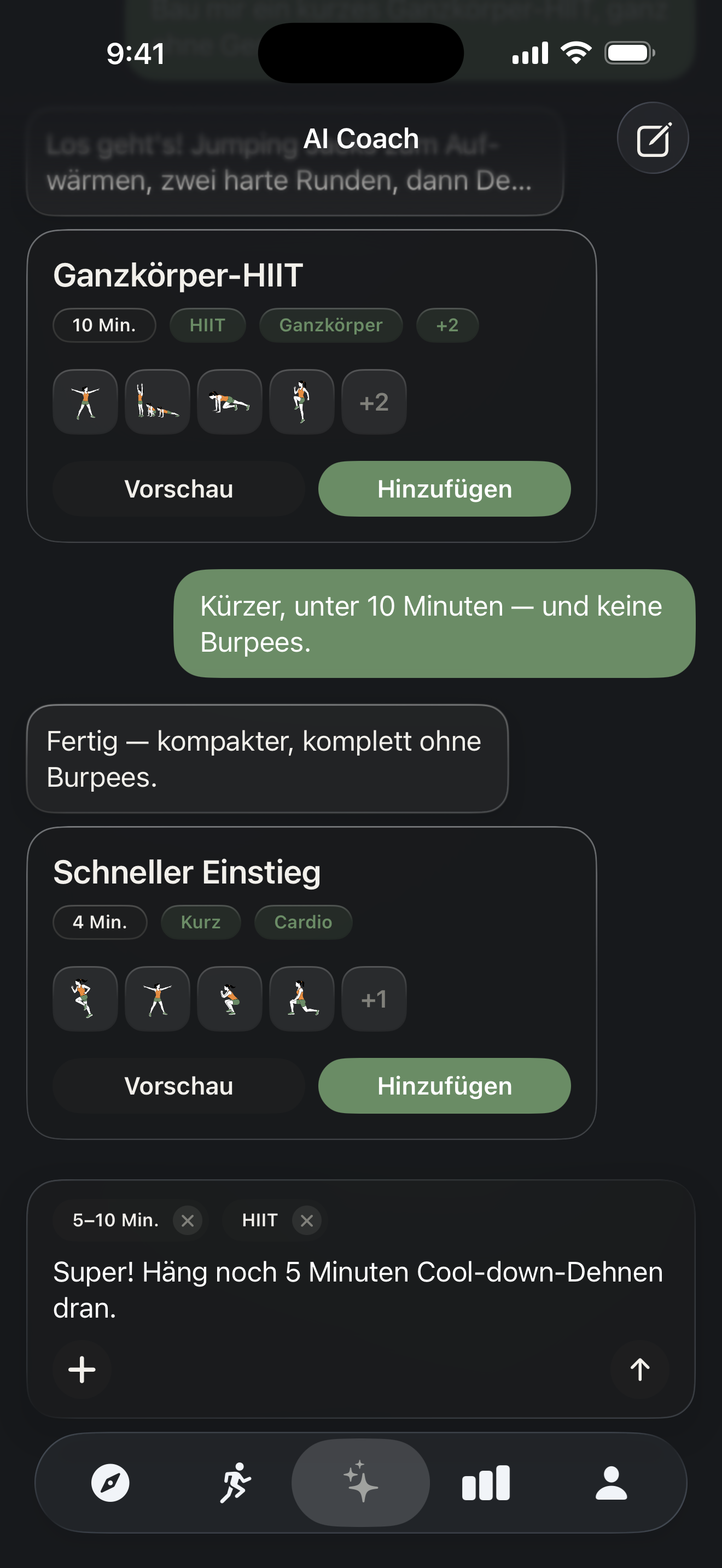 Screen „KI-Coach“ in Zestimer