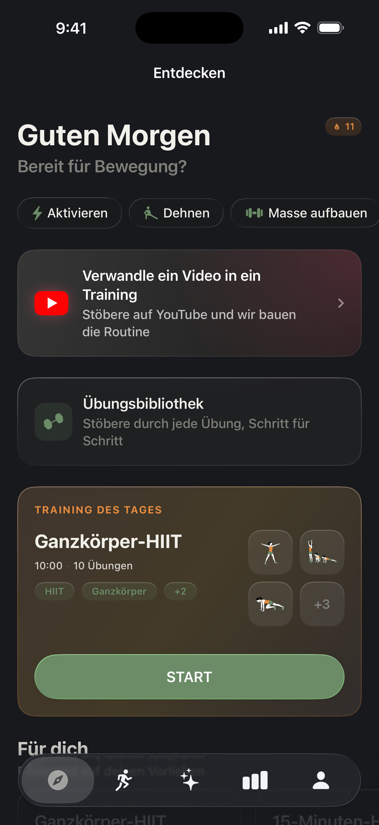 Screen „Entdecken“ in Zestimer