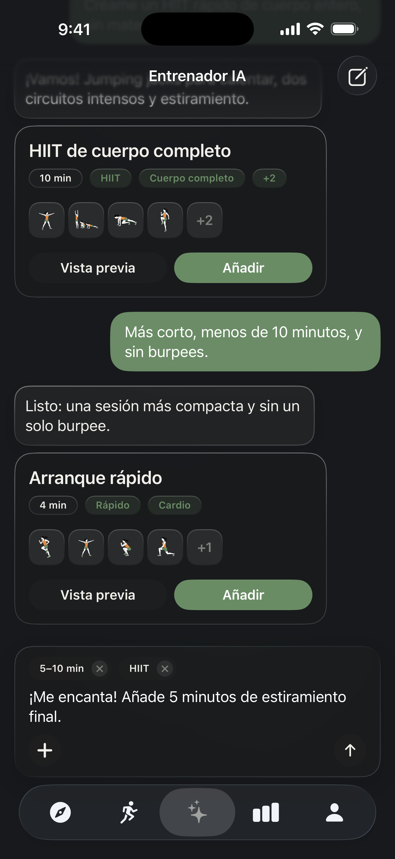 Pantalla de Entrenador con IA en Zestimer