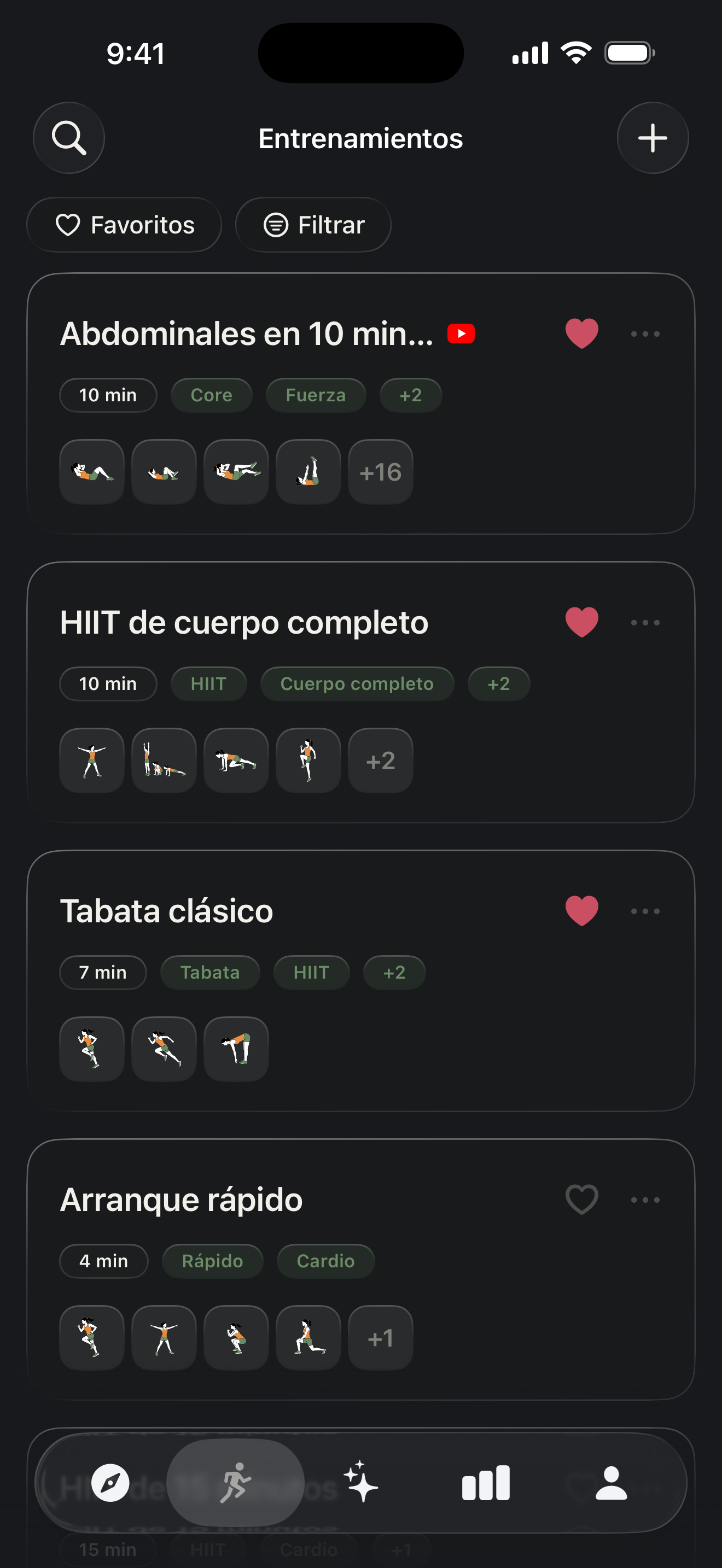 Pantalla de Biblioteca de entrenamientos en Zestimer