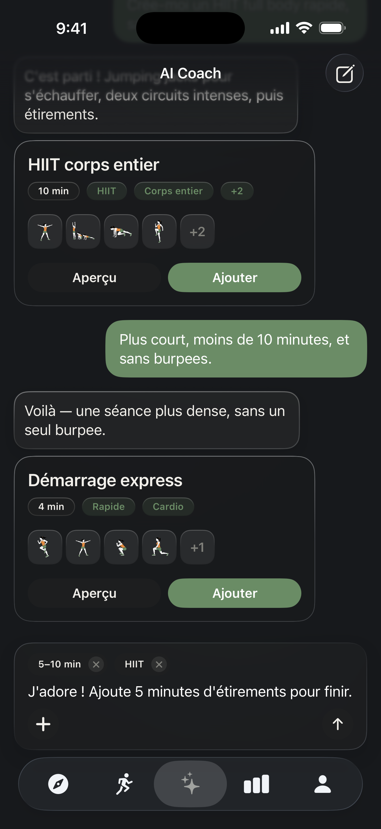 Écran « Coach IA » dans Zestimer