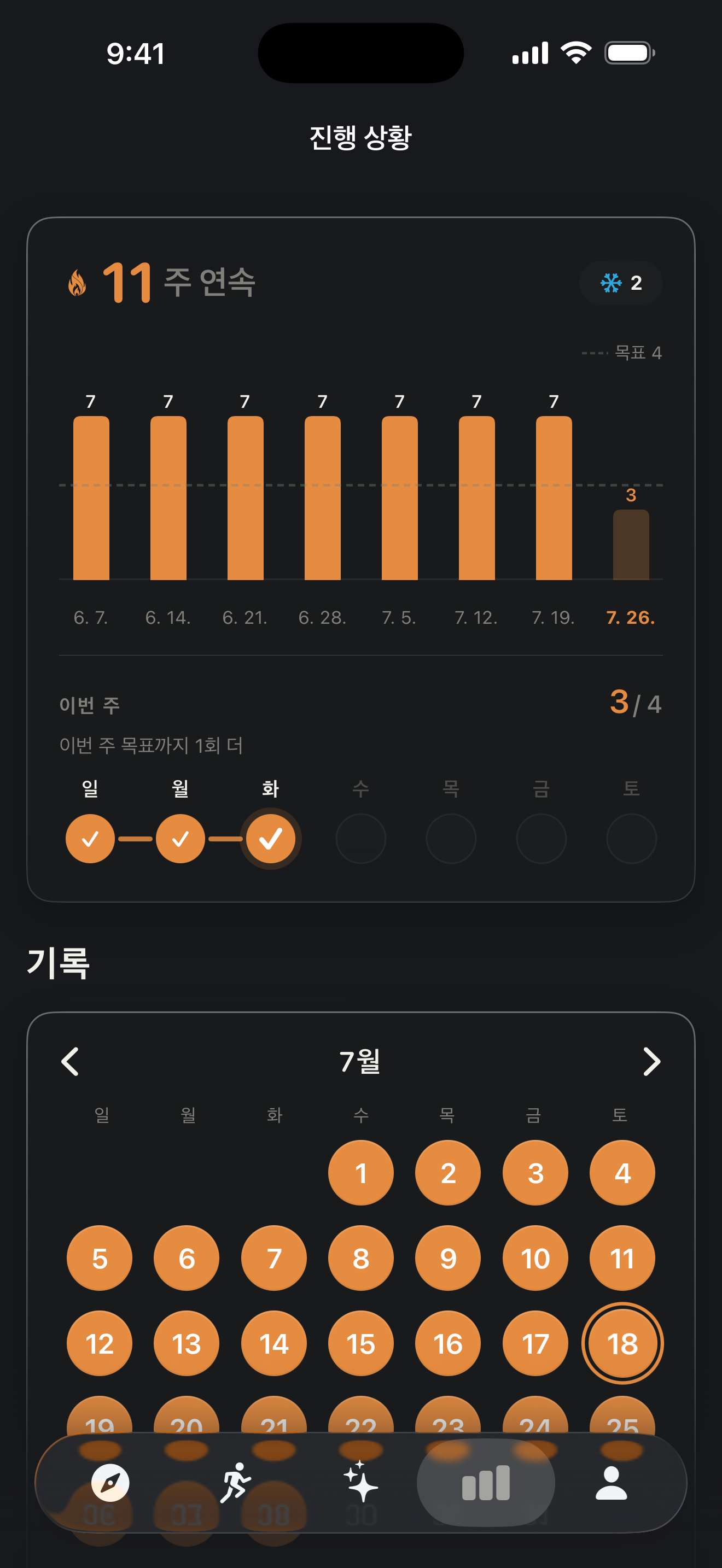 Zestimer의 진행 통계 화면