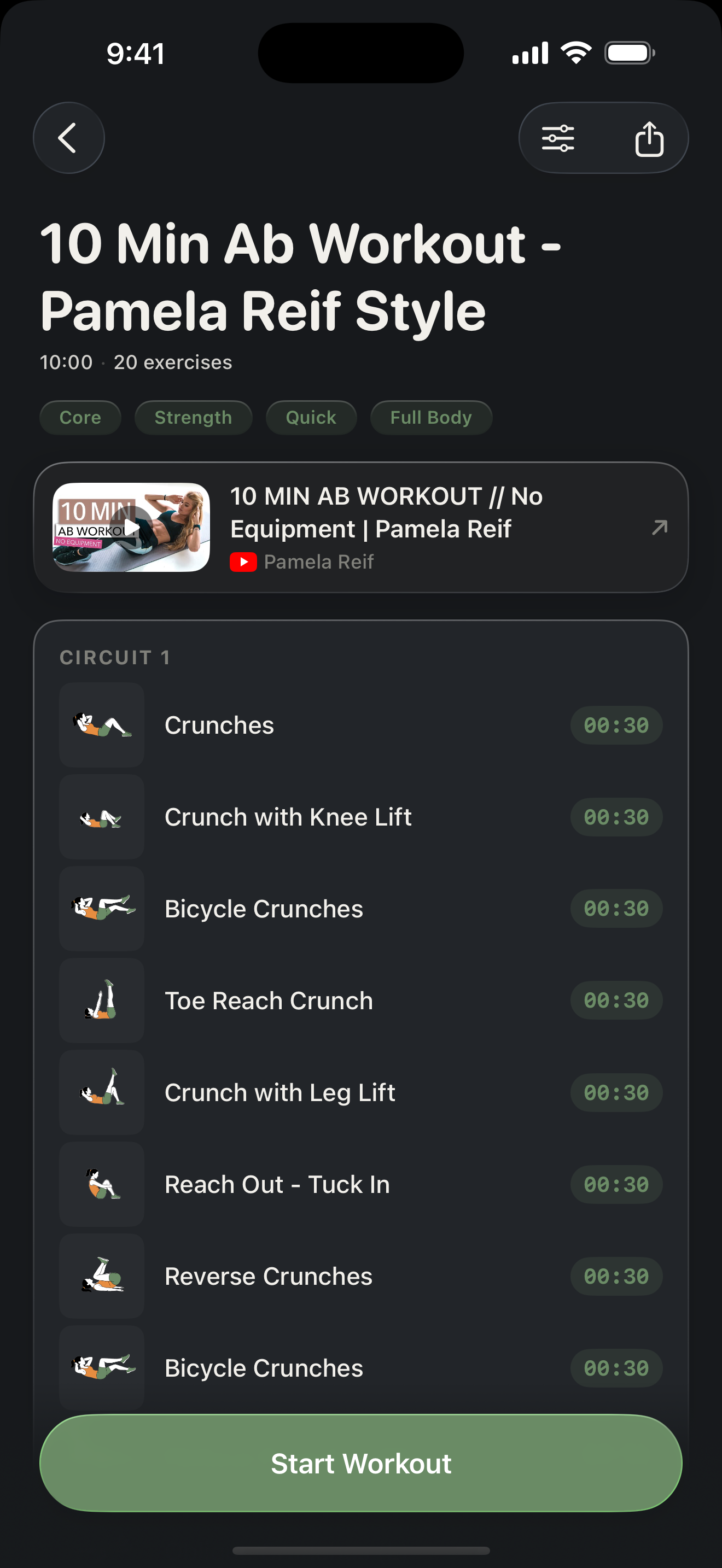 Zestimer iPhone screenshot — Workout preview