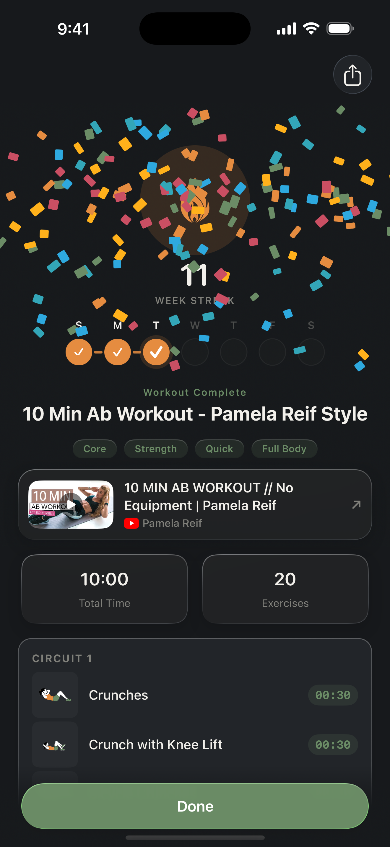 Zestimer iPhone screenshot — Workout summary